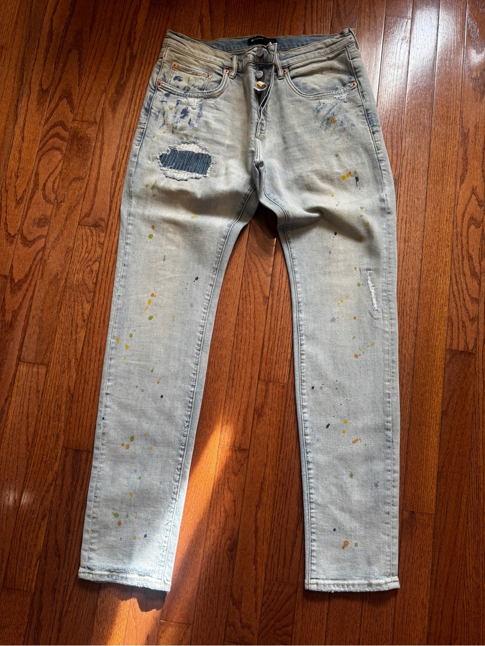 Light Blue Skinny Jeans with Paint-Splatter Detail